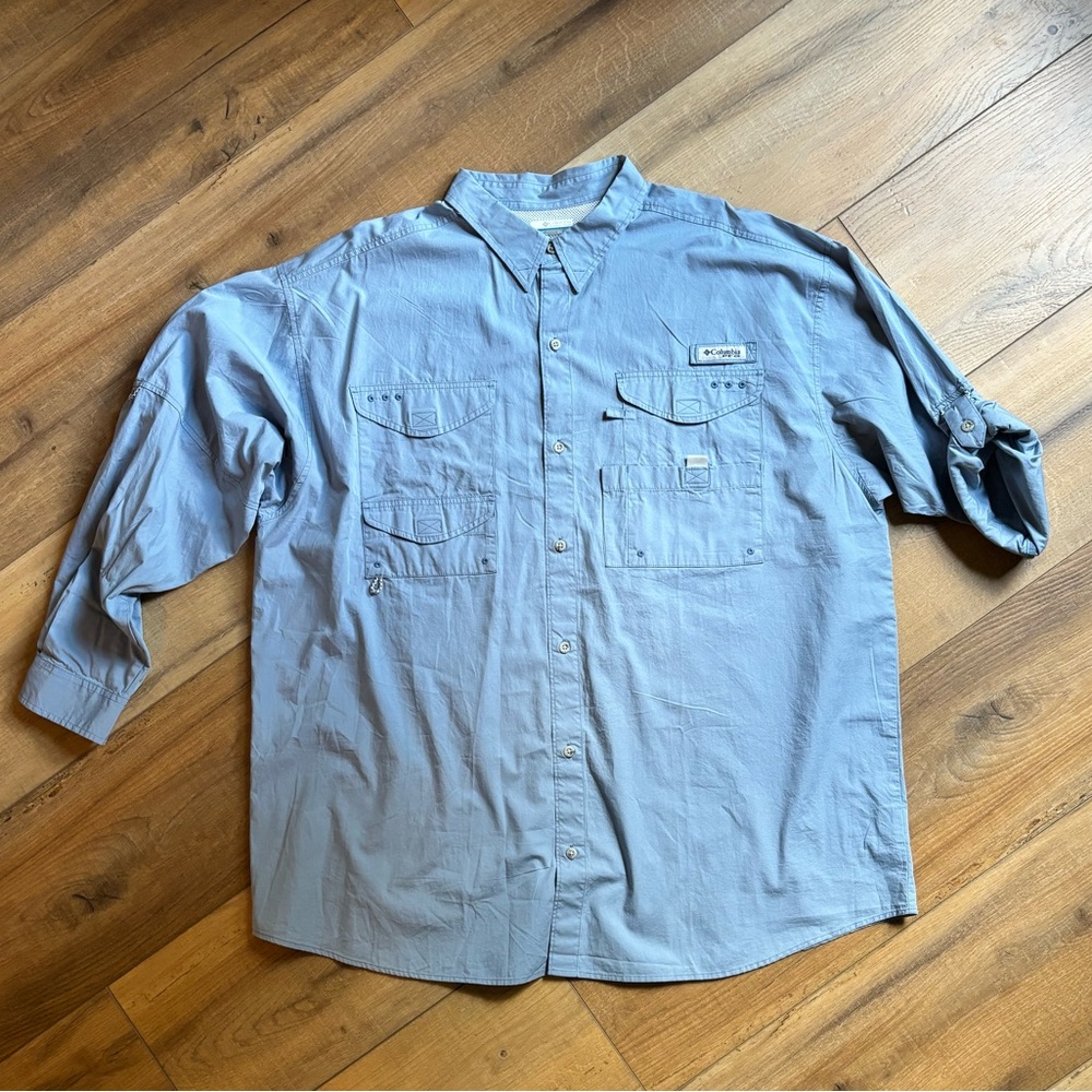 Men’s Columbia PFG Omni-Shade Long Sleeve Fishing Shirt, Light Blue, Size XXL
